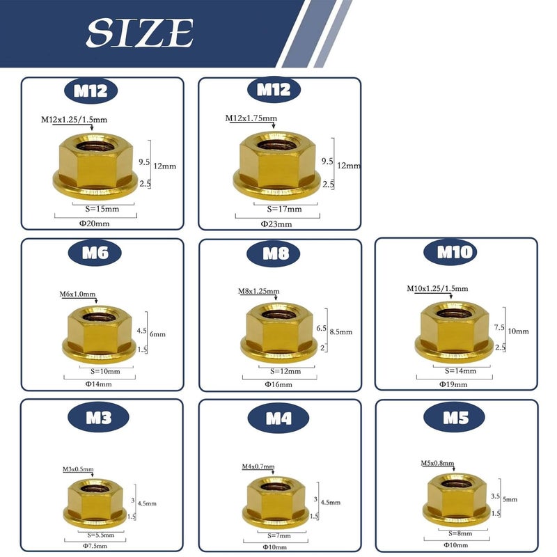 Titanium RISON Titanium Nut Titanium Flange Nut M12x1.25mm Titanium Sprocket Nut Gold 6AL4V Titanium Flange Nut for Motorcycle 5PCS - Image 2